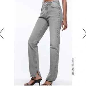 ZARA HIGH RISE SLIM STRAIGHT FULL LENGTH SPLIT HEM JEANS